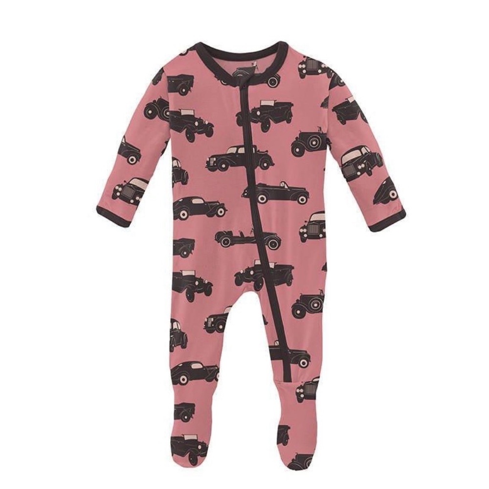 Kickee Pants Bamboo Footie with Zipper - Desert Rose Vintage Cars